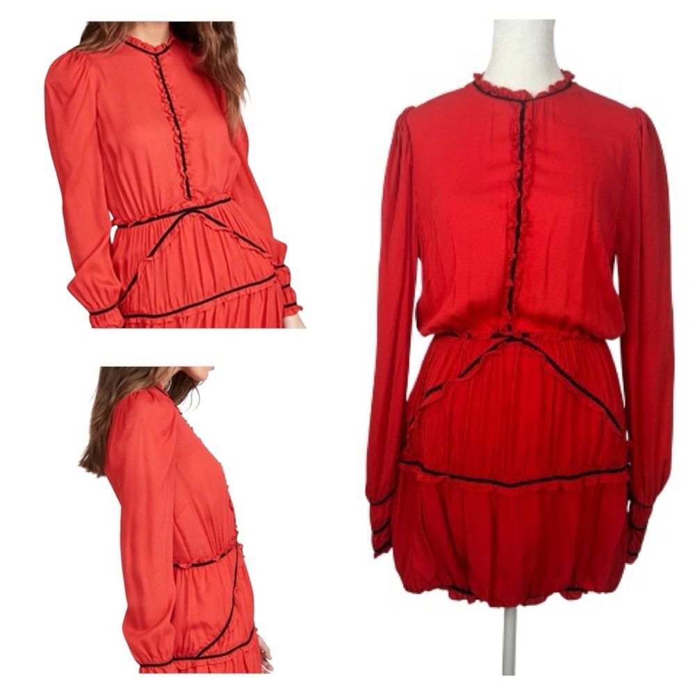 Fleur du Mal 100% silk red and black long sleeve mini dress size 10